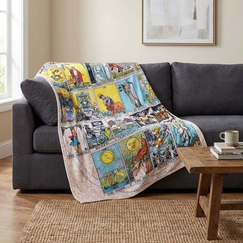 Tarot Card Collage 48 x 60 Inch Fleece Throw Blanket Nwt Excellent Arcane Nice